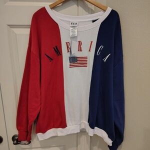 America Color Block Sweatshirt Womens 3X Embroidered USA NWT Trump